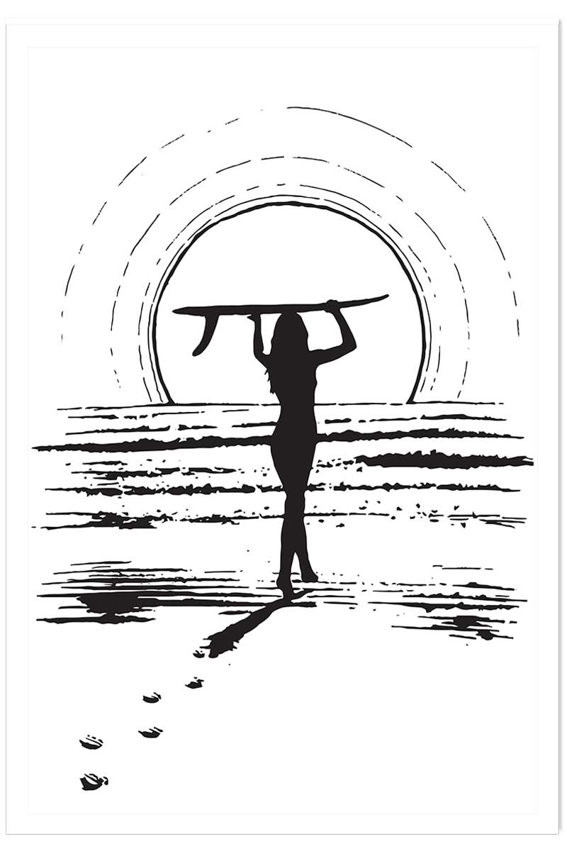 Poster surfeuse sunset, HEXOA