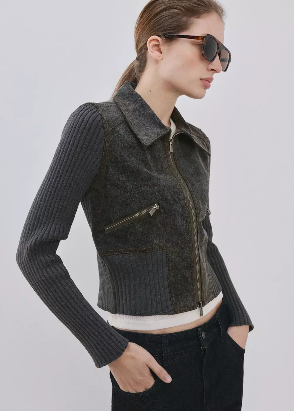 Veste en maille tissu combiné, MANGO