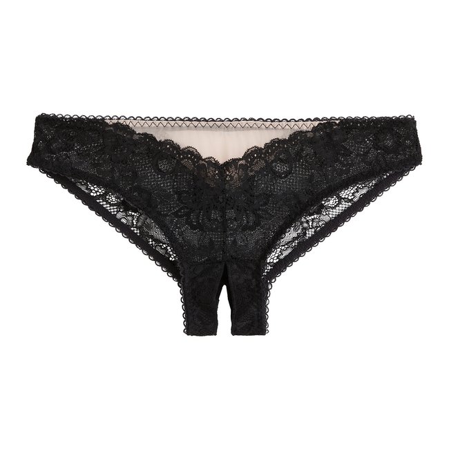 Lace Crotchless Knickers, black, SUITE PRIVEE
