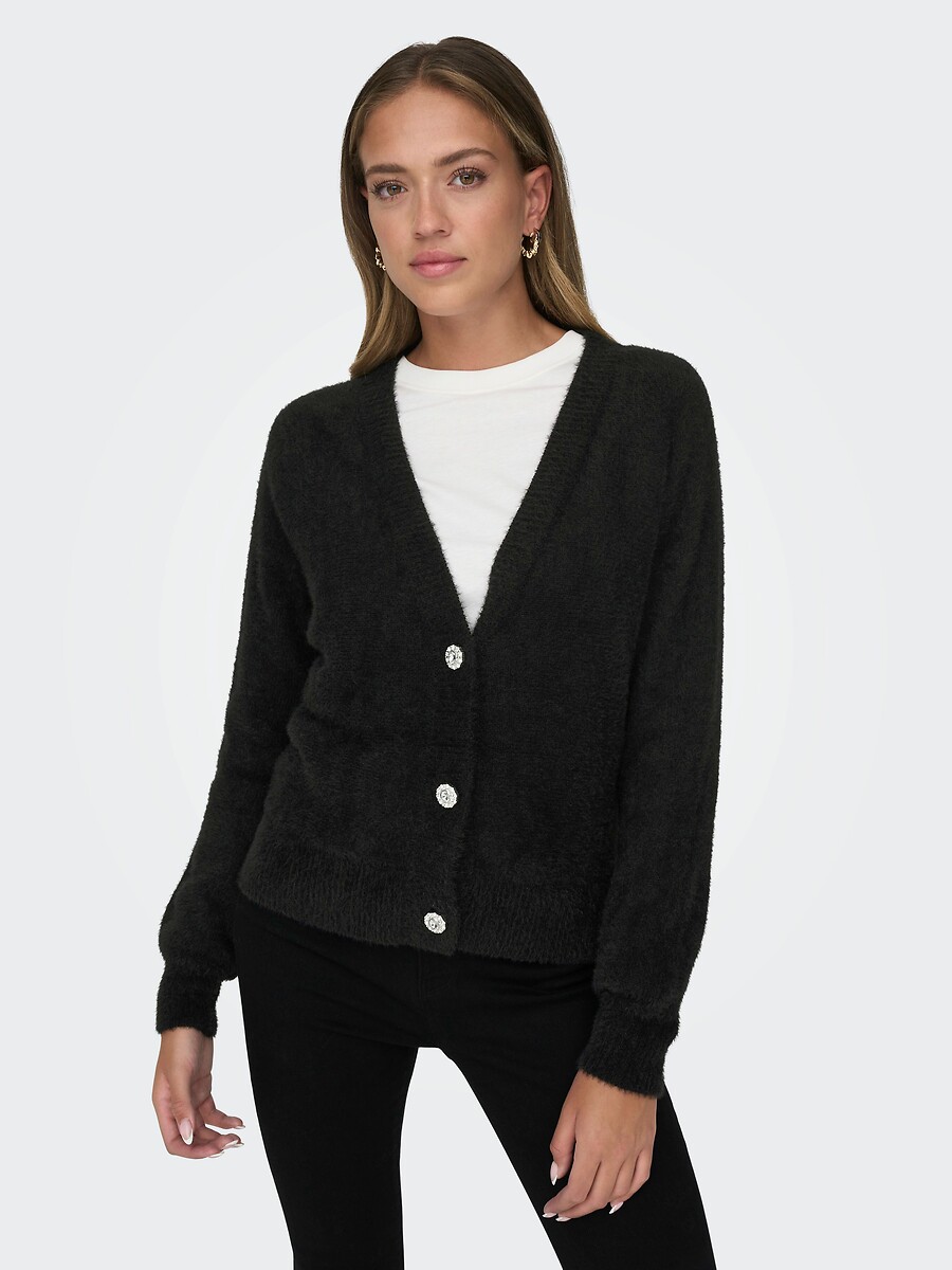 Gilet col V en maille mousseuse, ONLY