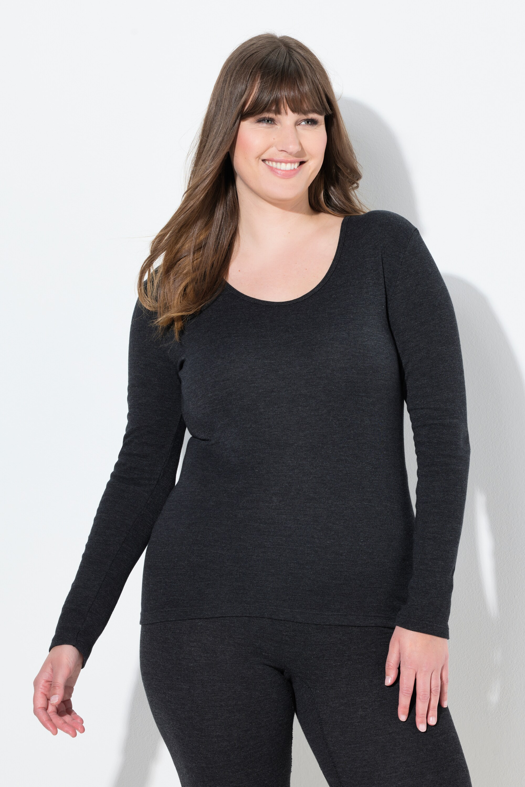 T-shirt slim thermique à col rond et manches, ULLA POPKEN