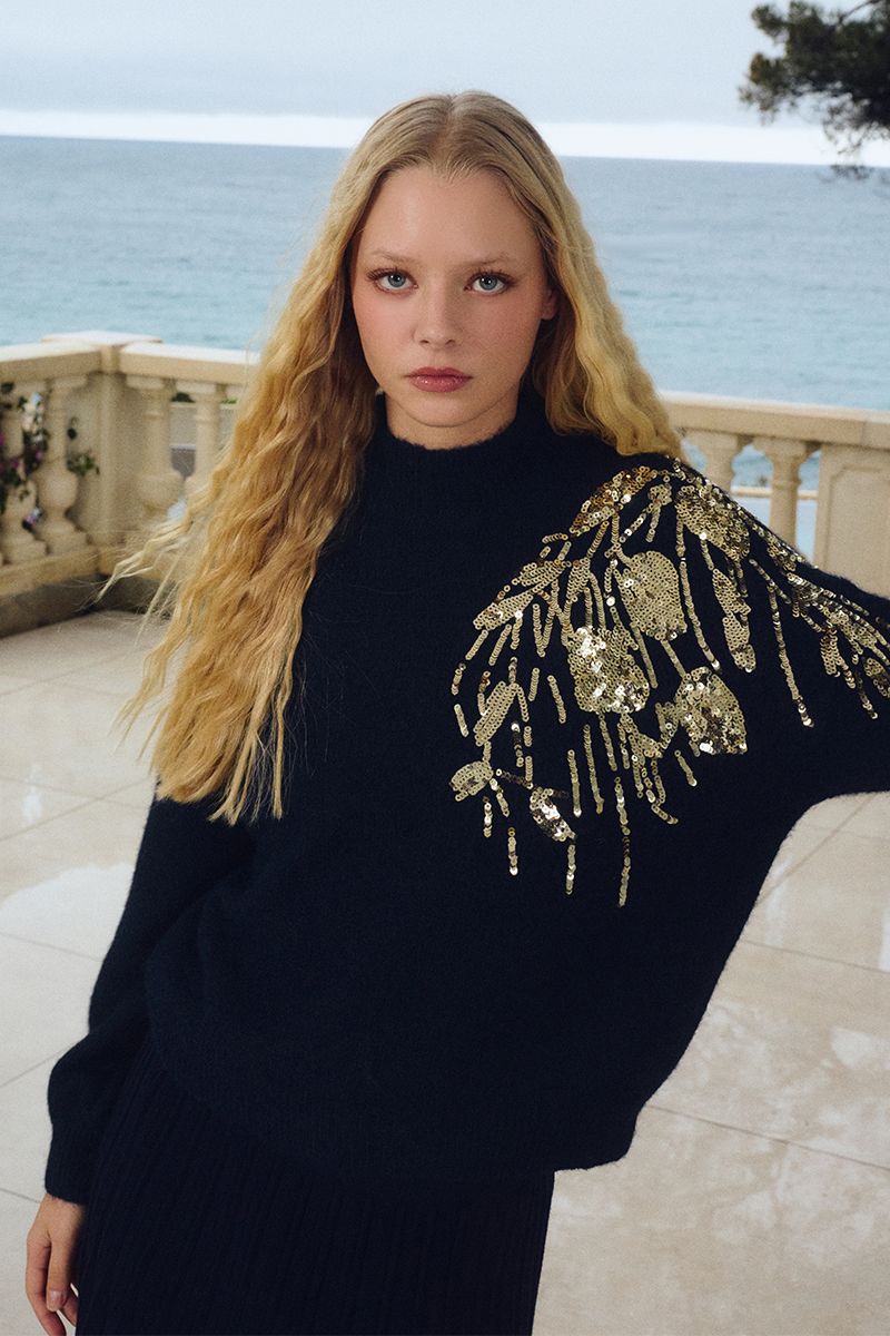 Pull col montant, orné de perles, MOLLY BRACKEN