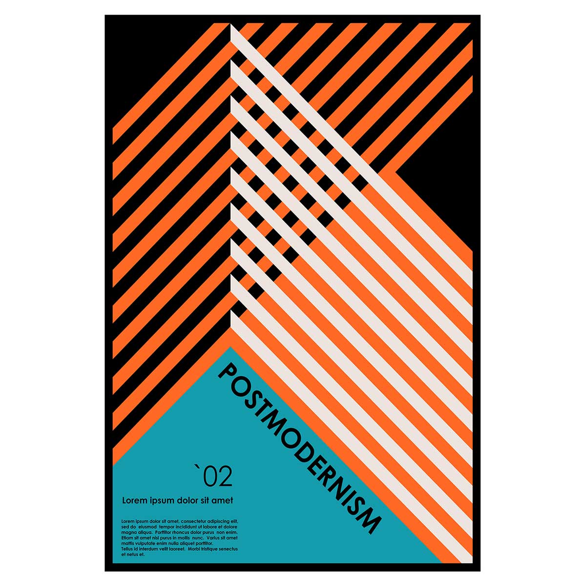 Affiche encadrée géométrique rayures orange noires, HEXOA
