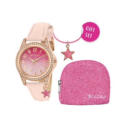 Kids Tikkers Pink Glitter Dial Watch With Case TIKKERS