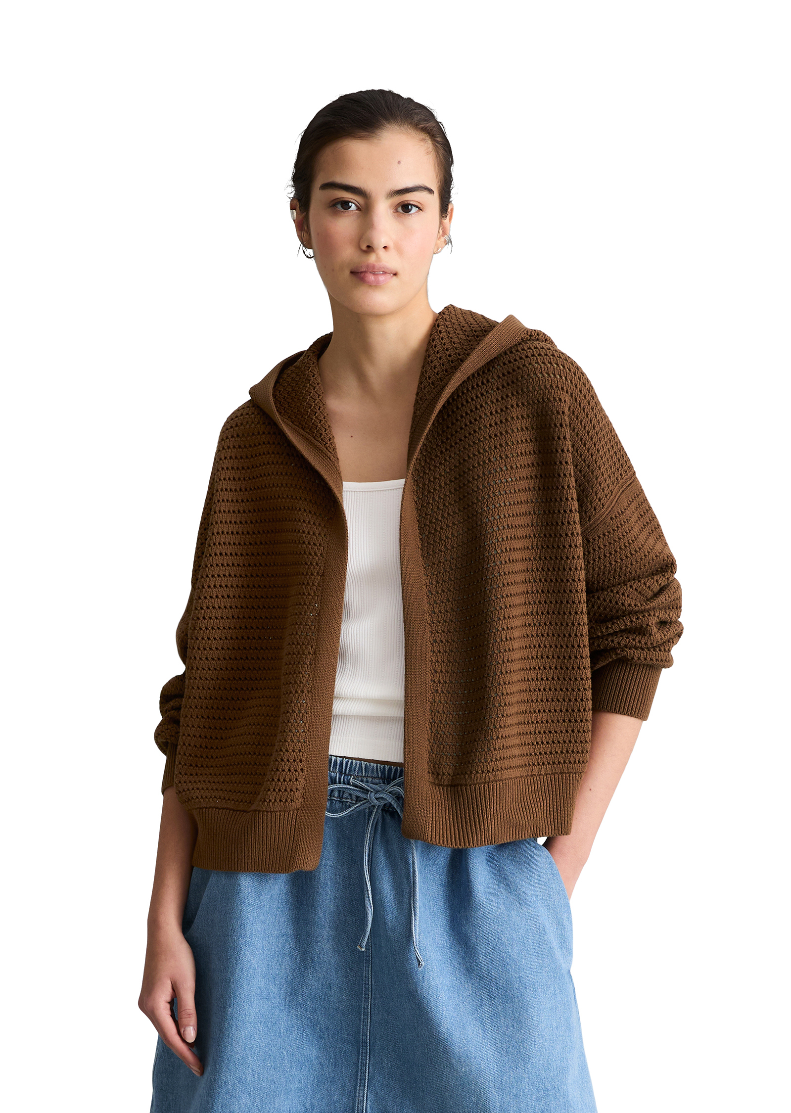 Cardigan à capuche loose en coton organique, MARC O’POLO DENIM