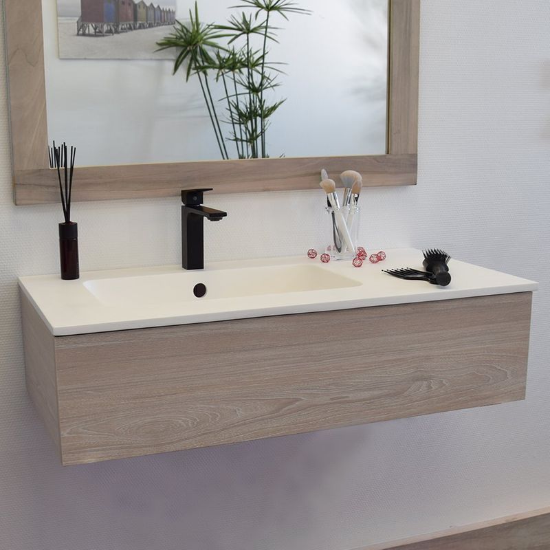 meuble suspendu 90 cm + vasque solid surface, heden finition bois
