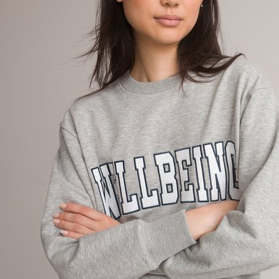Oversized Slogan Print Sweatshirt in Cotton Mix LA REDOUTE COLLECTIONS