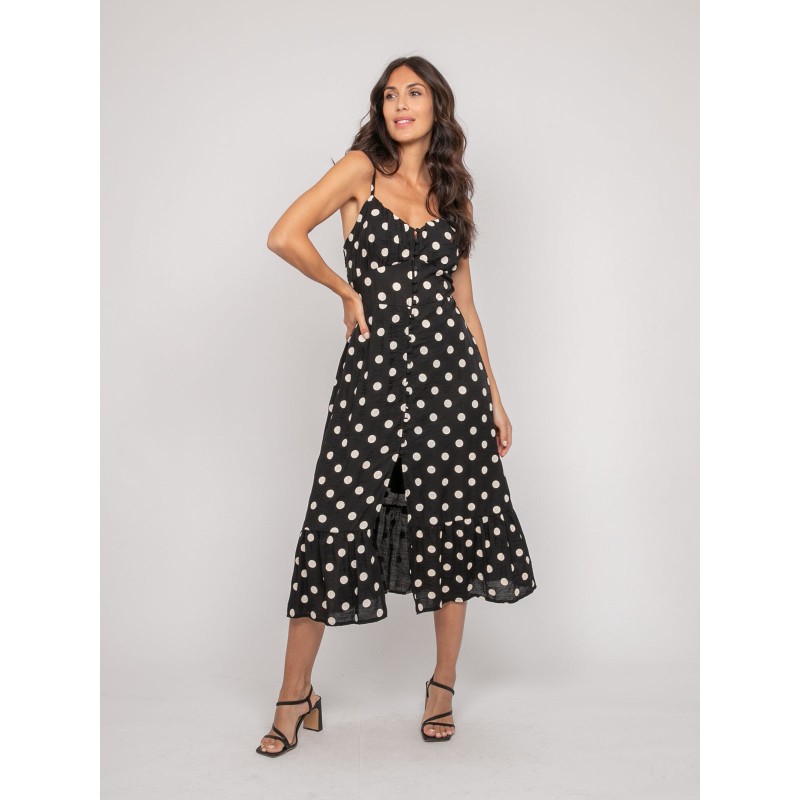 Robe Midi Fines Bretelles Motif Pois Ilomia, DONA LISA