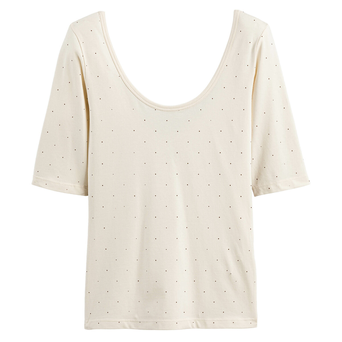 Polka Dot Cotton T-Shirt with Ballerina Neck and Short Sleeves