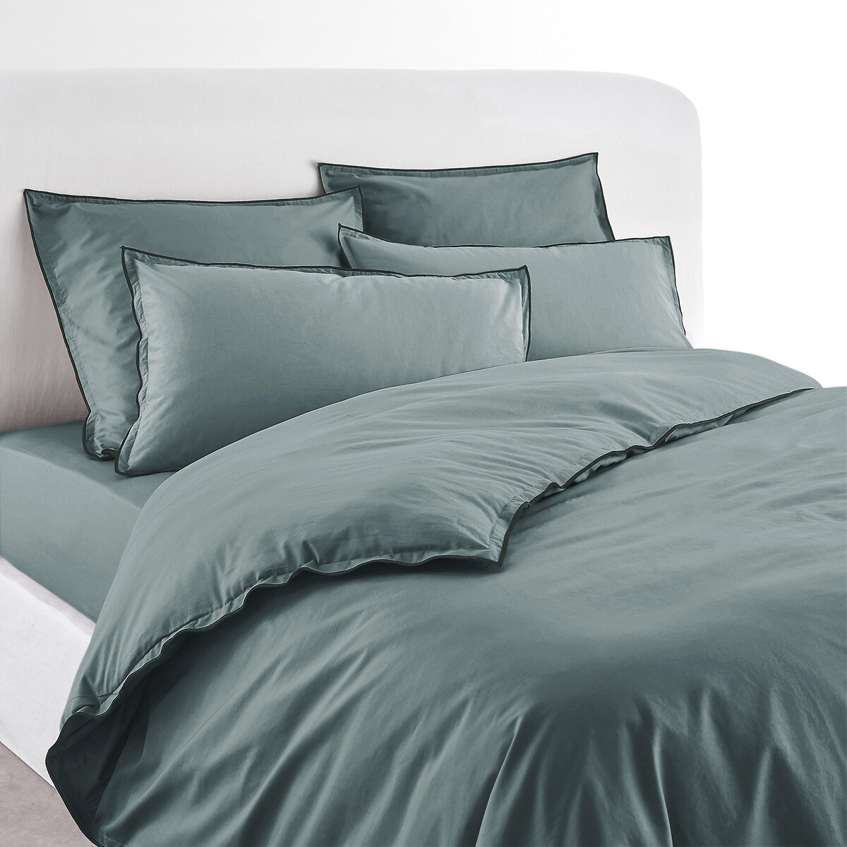 Washed Organic Cotton 400 Thread Count, Blue Green White Duvet Cover