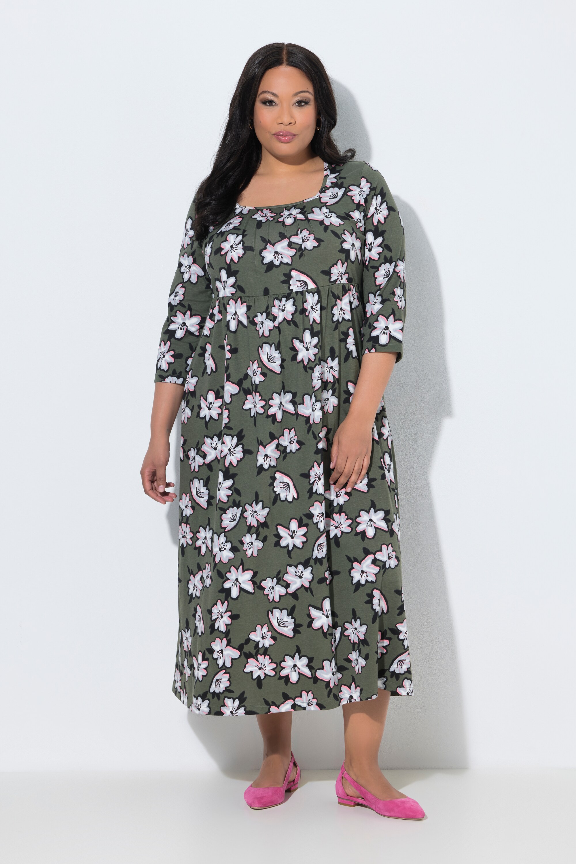 Robe longue, fleurs, encolure carrée, ULLA POPKEN