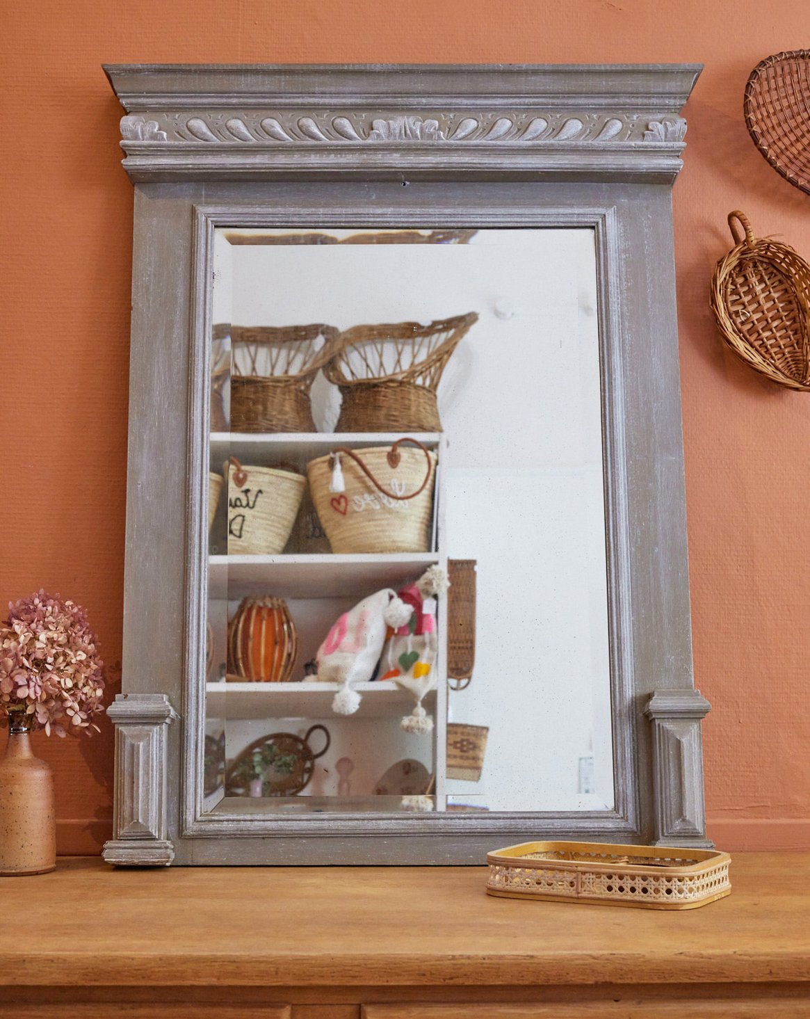 Grand miroir trumeau en bois Georges N°1092 - Bon état, DEBONGOUT