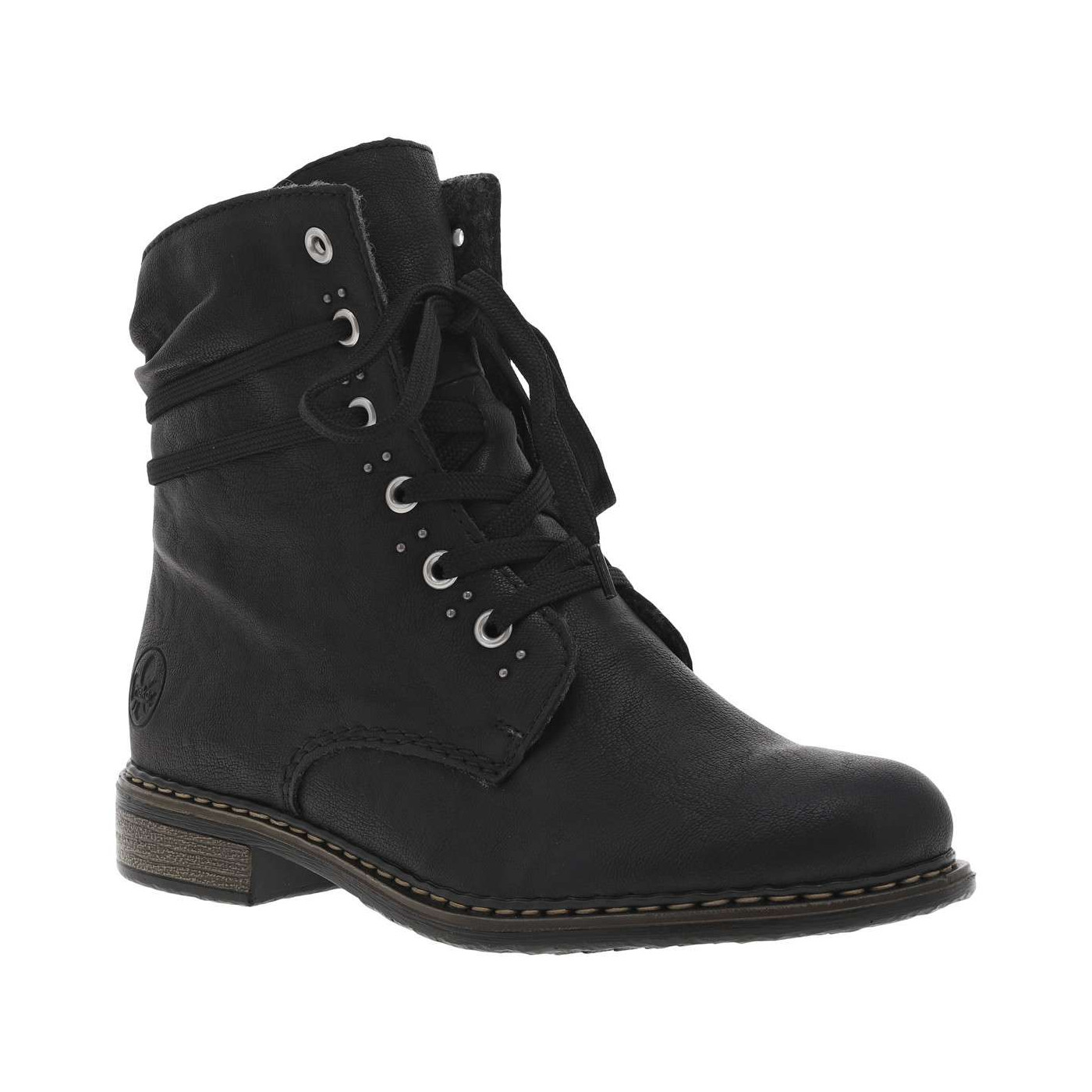 Bottines simili cuir ivoire à talon boisé décroché bas et à lacets autour de la cheville et zip latéral, RIEKER