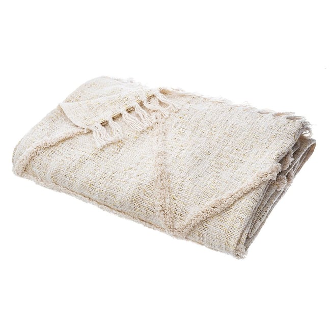 Jeté de lit Anjali coton blanc ivoire 160x220cm - Atmosphera createur Jeté de lit Anjali coton blanc ivoire 160x220cm - Atmosphera createur