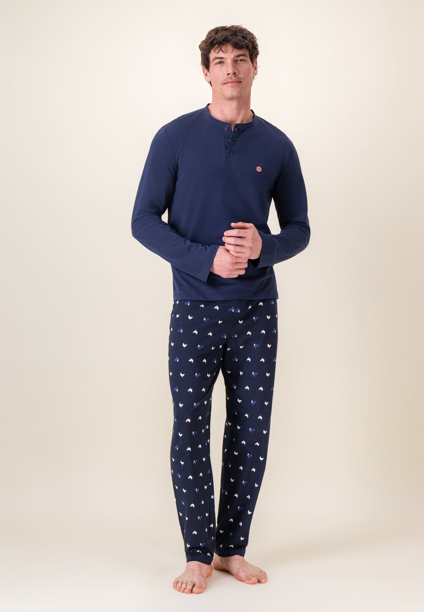 Ensemble pyjama haut et pantalon à motif coq marine en coton Tony, LE SLIP FRANCAIS
