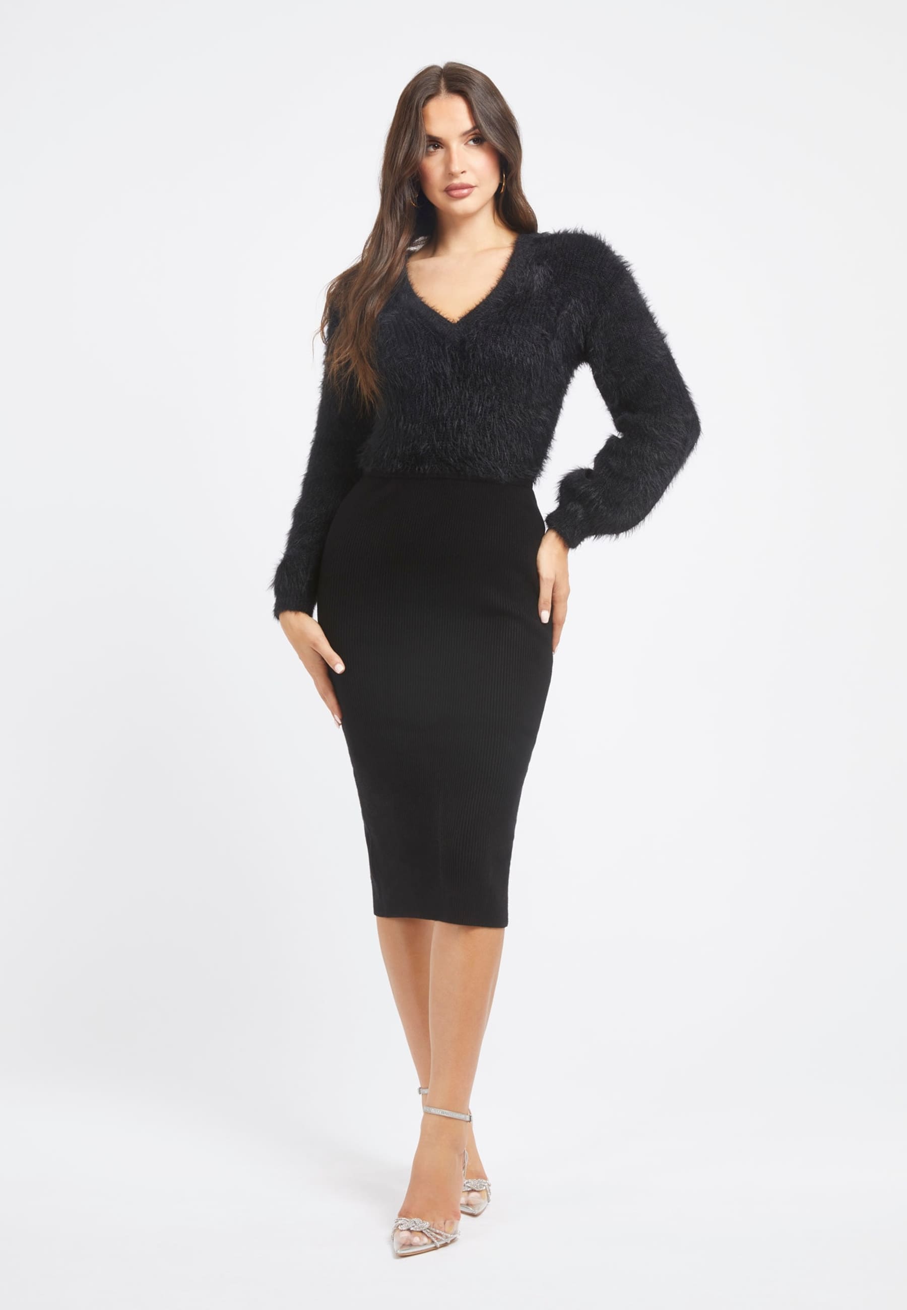 Guess robe pull midi duveteuse noir Guess La Redoute