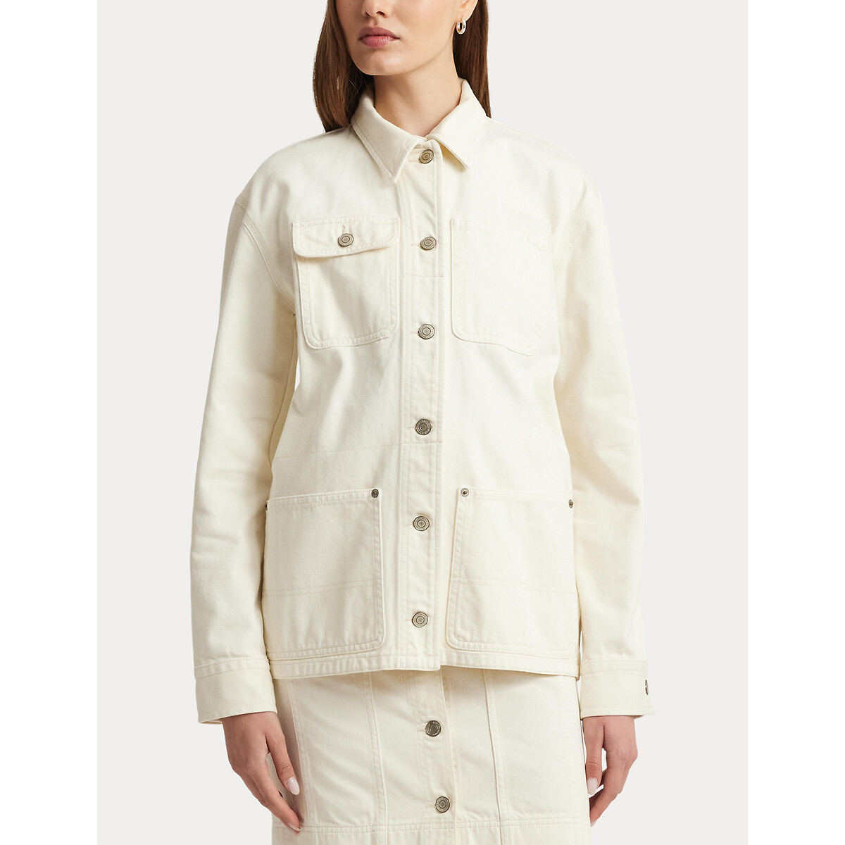 Image of Caitmier Cotton Buttoned Jacket in a Straight Fit