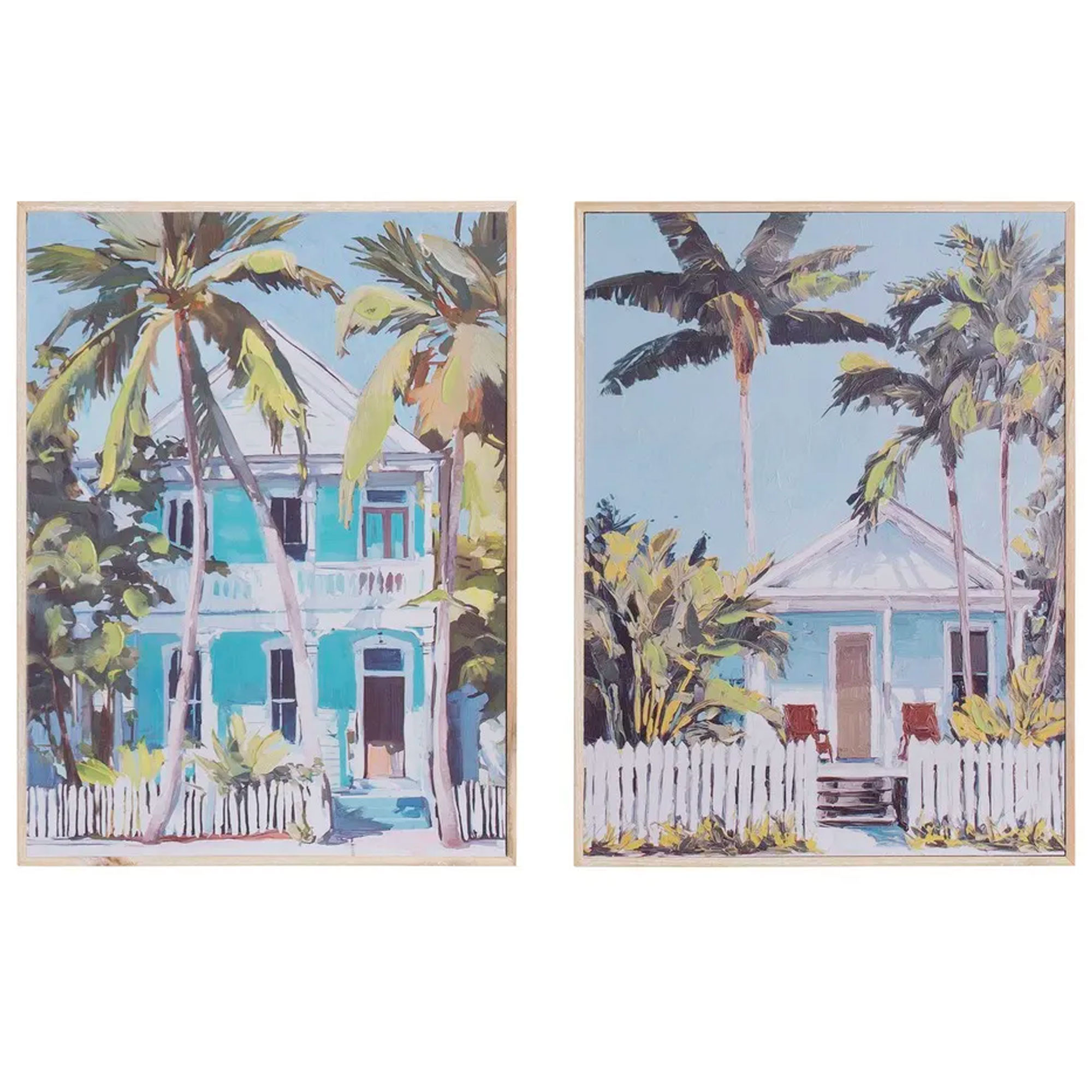 Set de 2 tableaux peinture maisons bord de mer 30x2x40cm, WADIGA