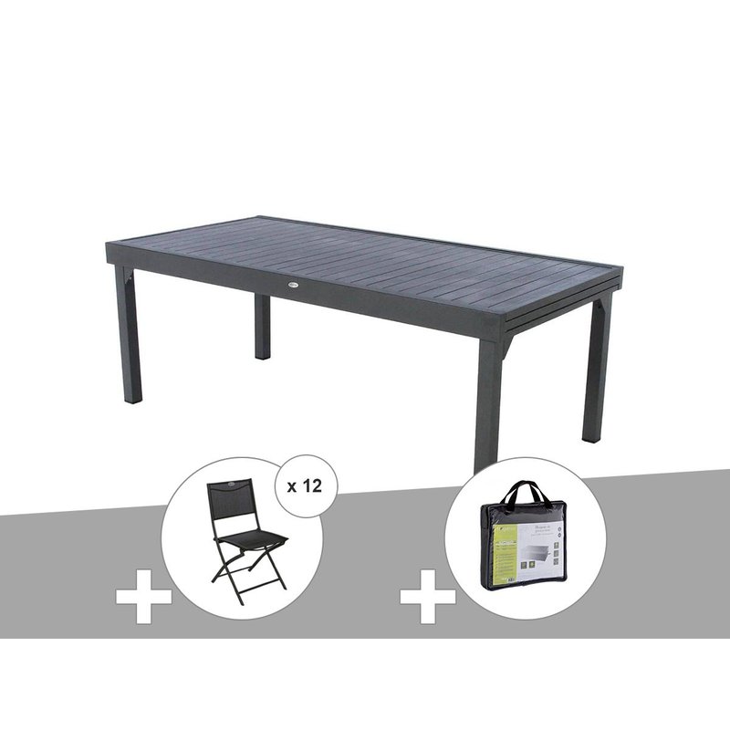 Table extensible rectangulaire alu Piazza 10/12 places + 12 chaises