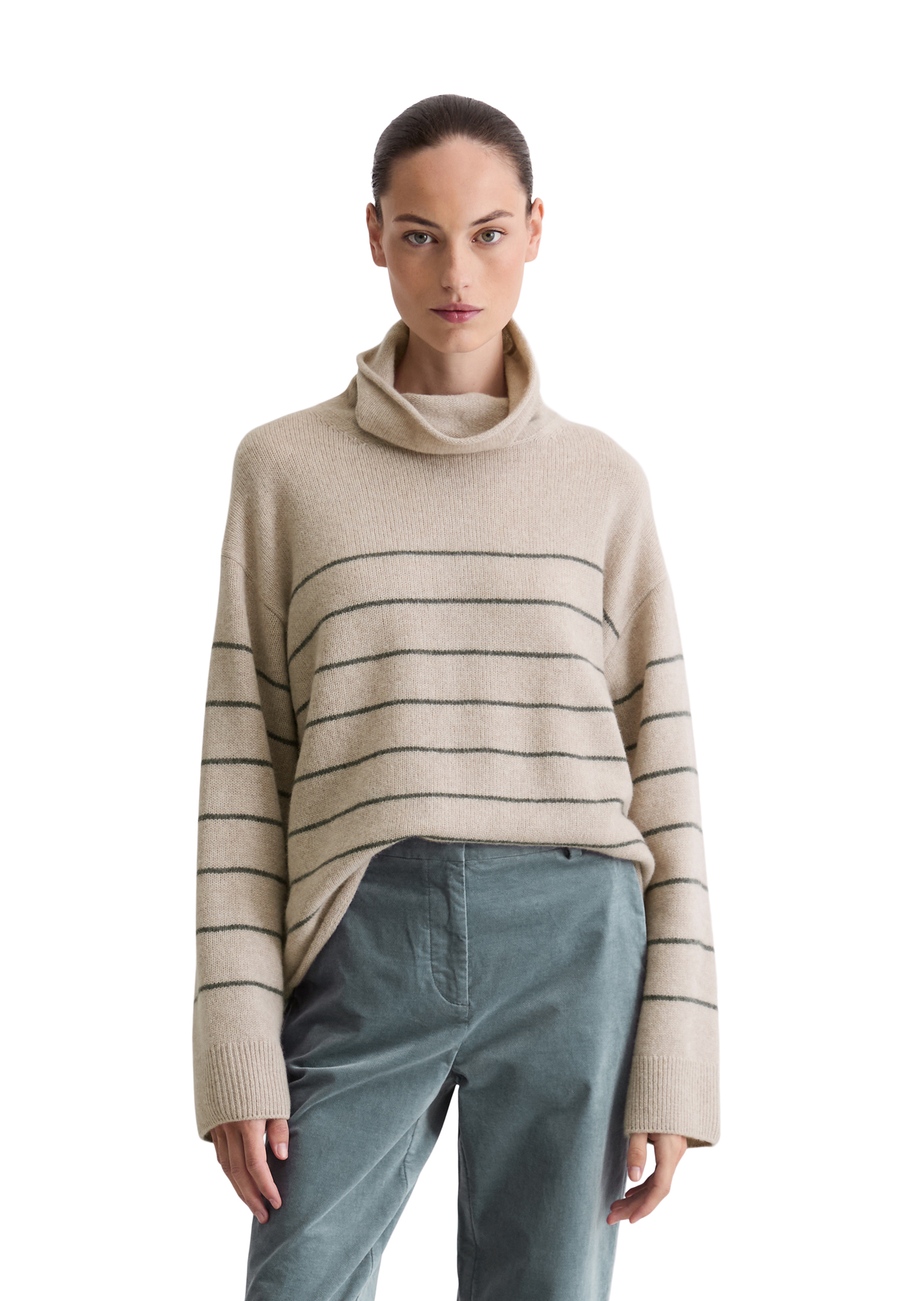 Pull à col roulé rayé relaxed en doux mélange de laine mérinos, MARC O'POLO
