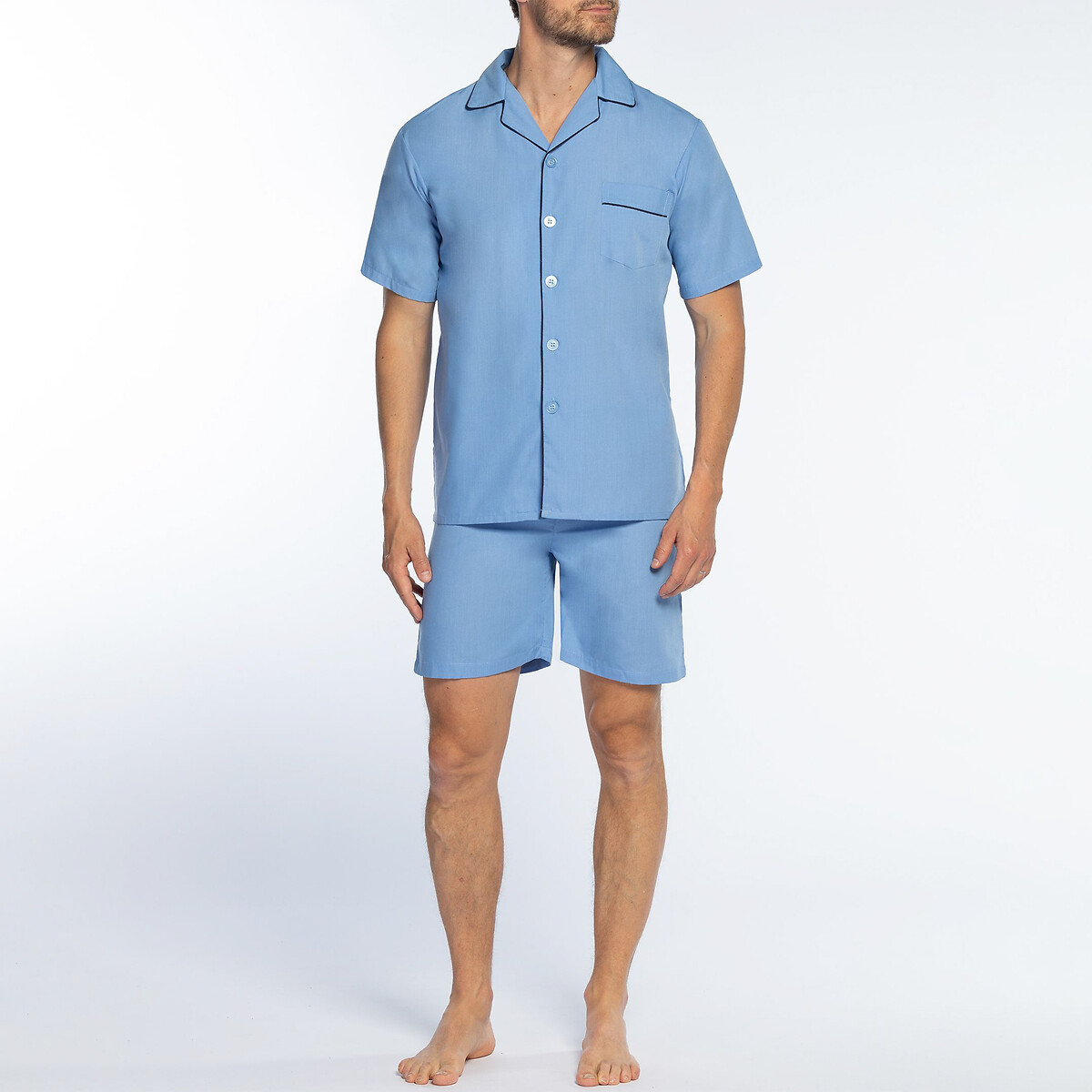 Cotton Short Pyjamas with Shirt Collar