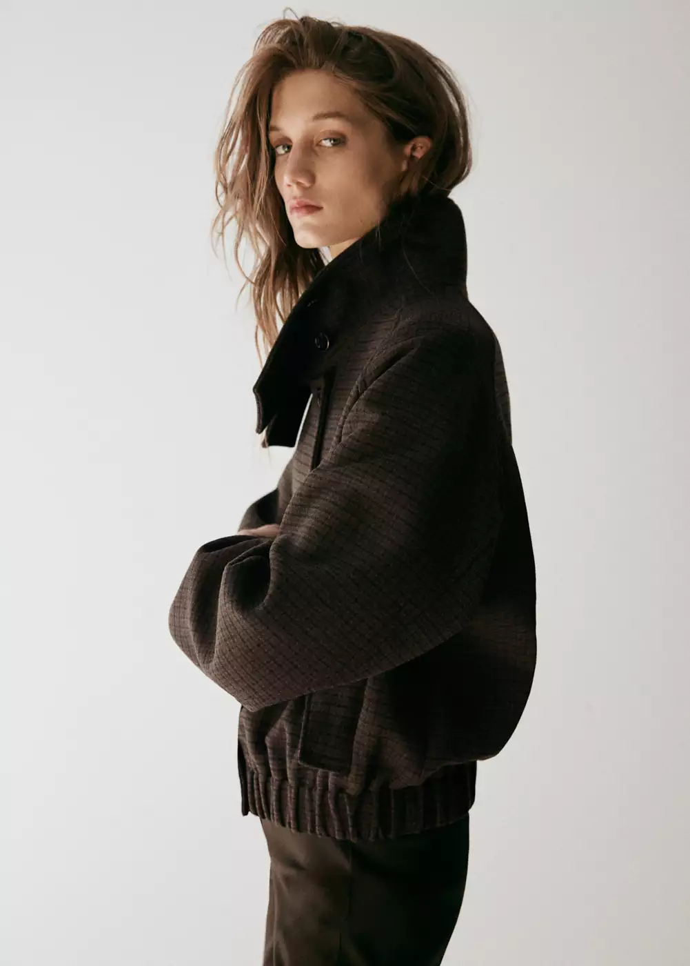 Veste à carreaux col cheminée, MANGO