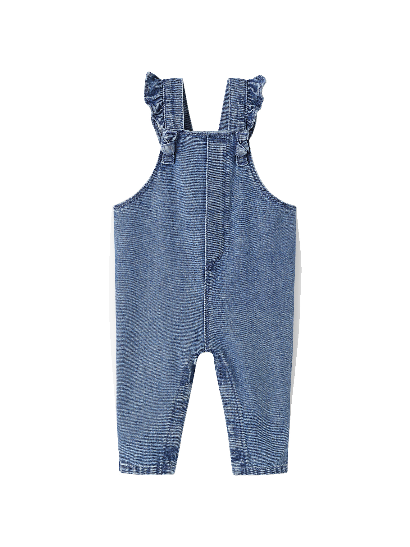Salopette bébé en denim bretelles à volants, VERTBAUDET