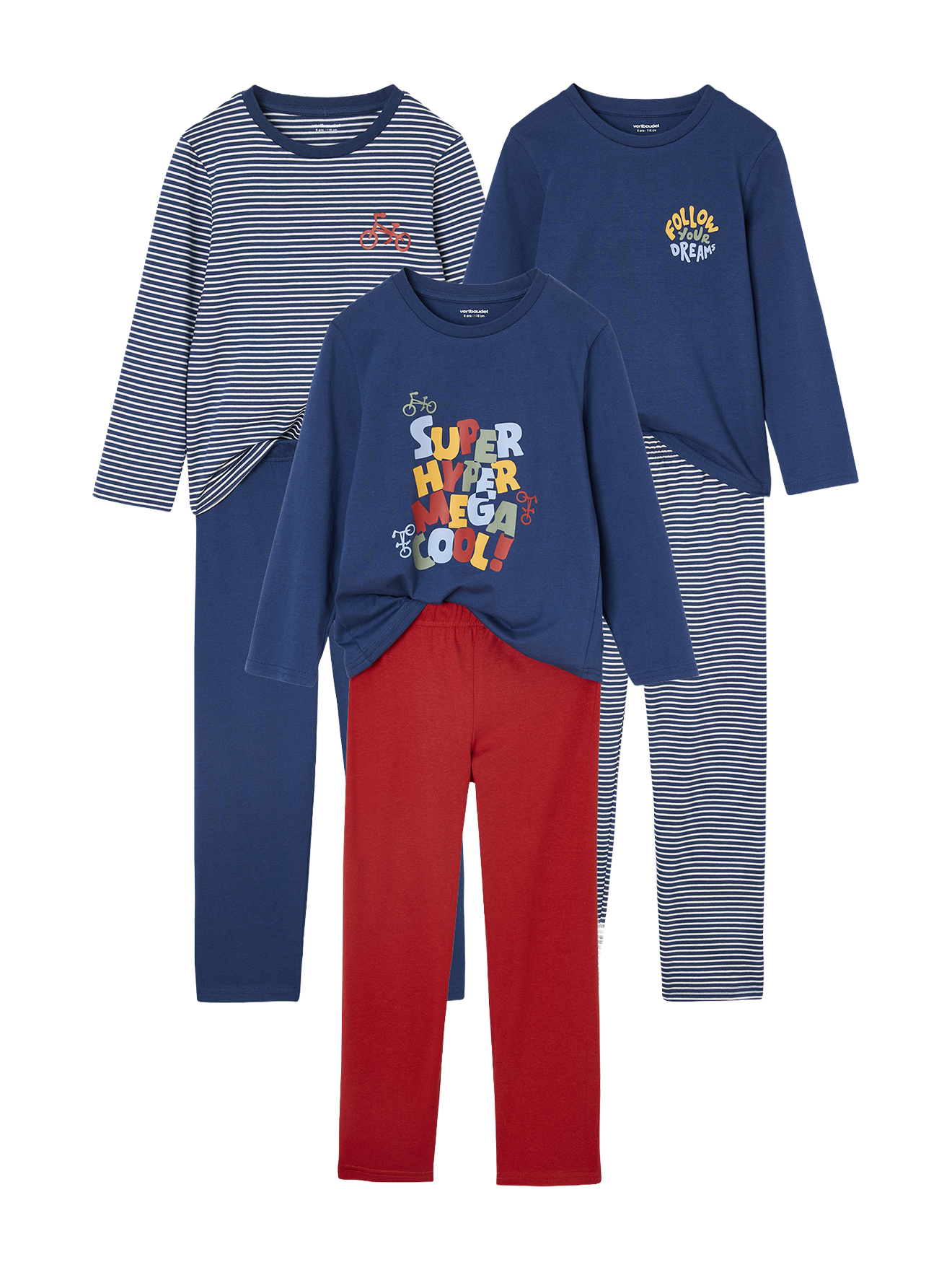 Lot de 3 Pyjamas Vélo Garçon, VERTBAUDET
