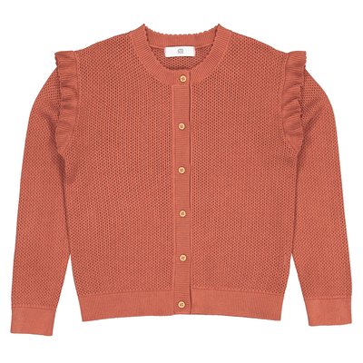 Cotton Fine Knit Cardigan with Buttons and Ruffled Shoulders LA REDOUTE COLLECTIONS