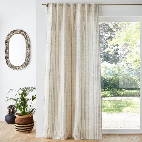 Melise Striped Hidden Hook Cotton Linen Curtain Natural La Redoute Interieurs