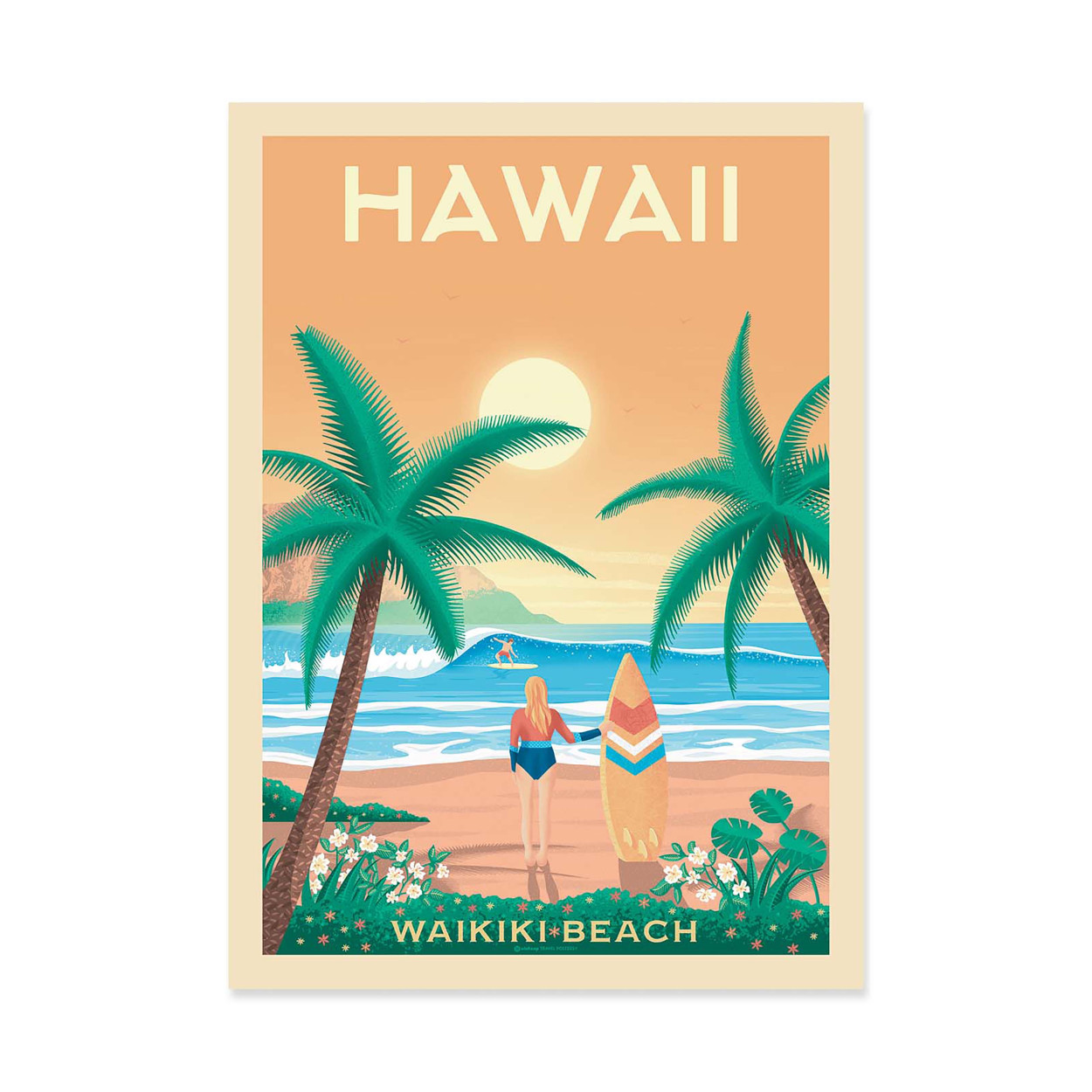 Affiche d'art - Hawaii Waikiki beach - Olahoop Travel Posters, WALL EDITIONS