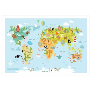 Affiche world map animals