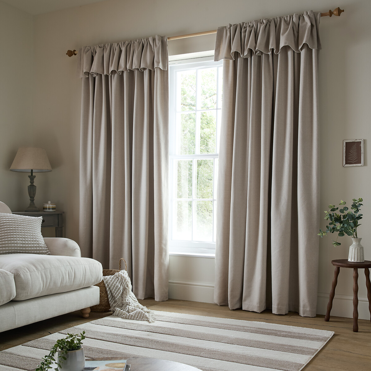 Brushed Texture Ruffle Top Lined Pencil Pleat Curtains, CATHERINE LANSFIELD
