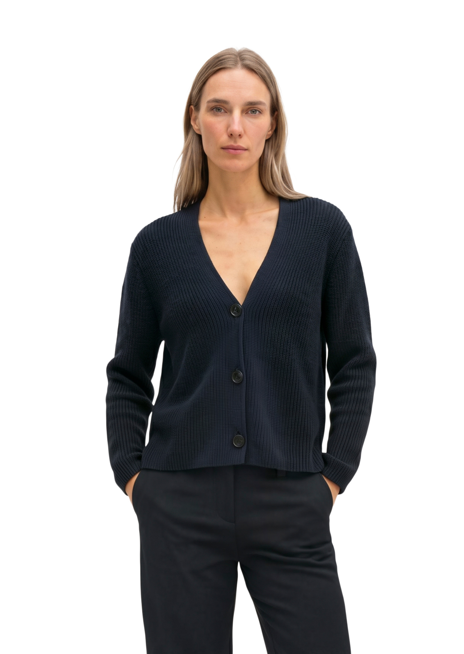 Cardigan col V relaxed en coton biologique lourd, MARC O'POLO