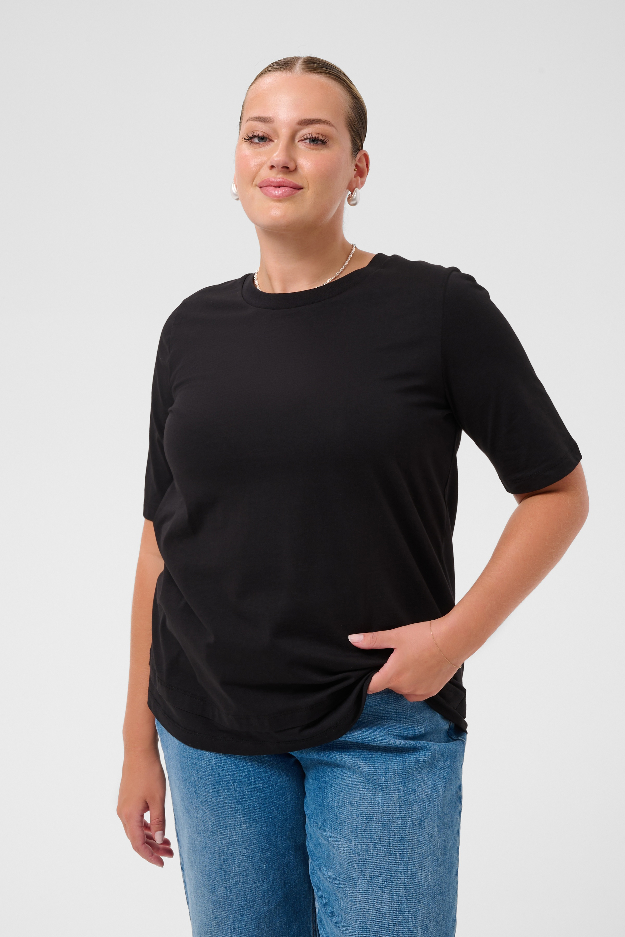 T-shirt à manches courtes coupe droite col rond, KAFFE CURVE