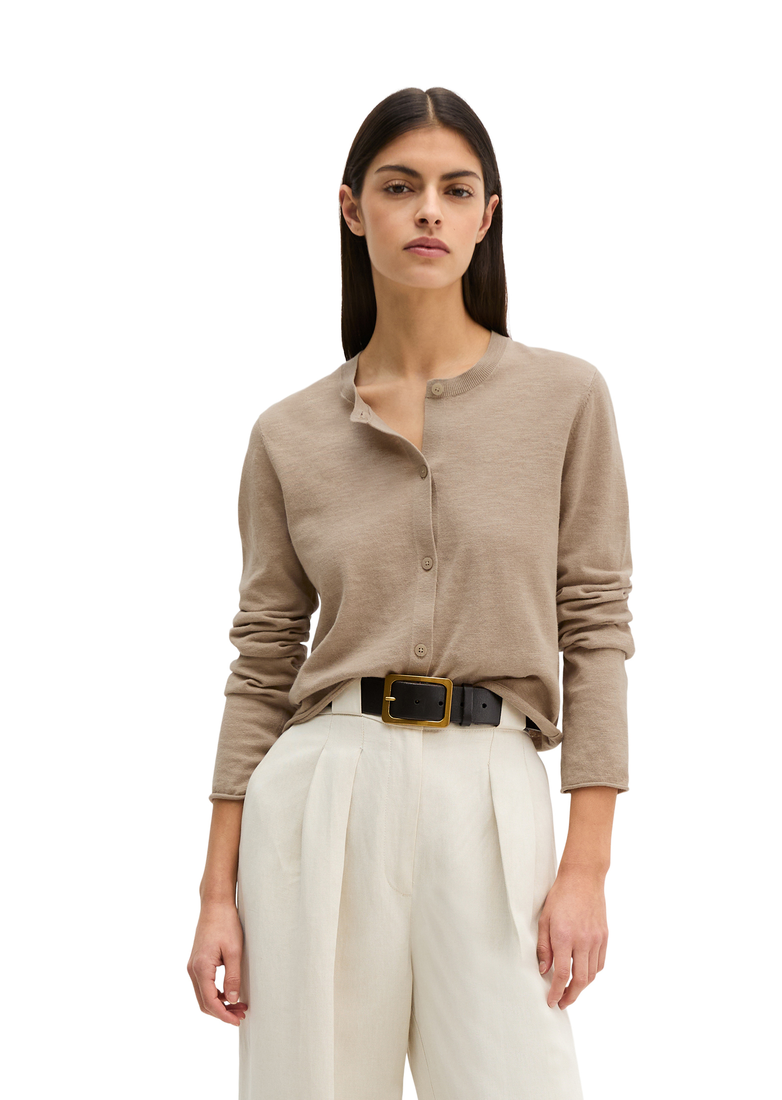 Slub-Cardigan regular en mélange coton organique-lin, MARC O'POLO