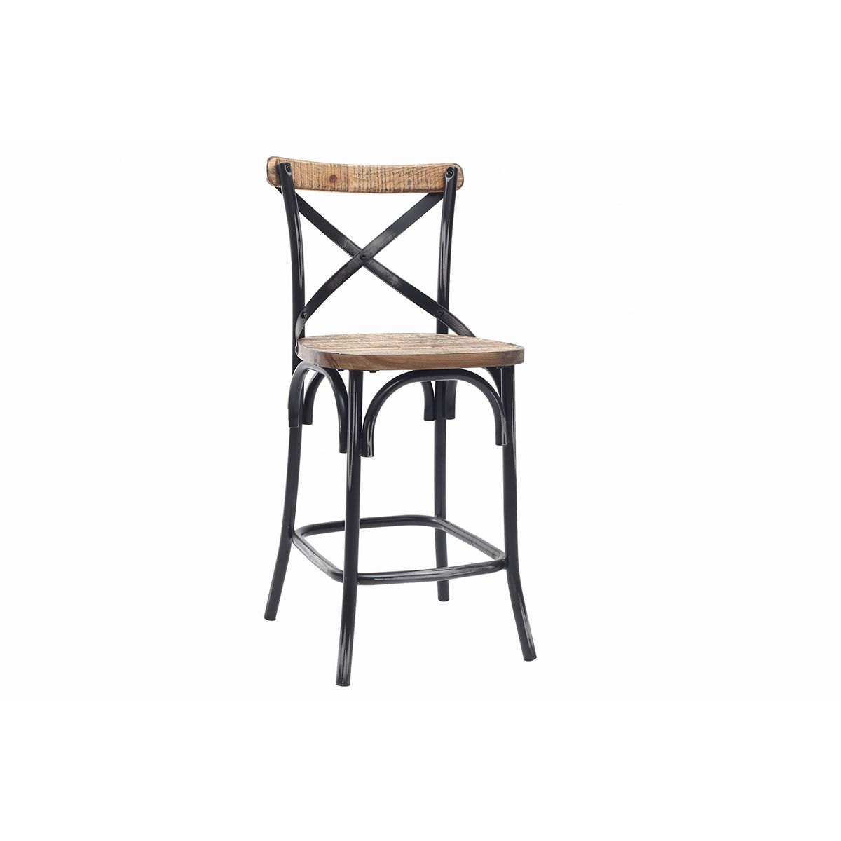 tabouret de bar industriel en bois et metal vieilli 65 cm jake