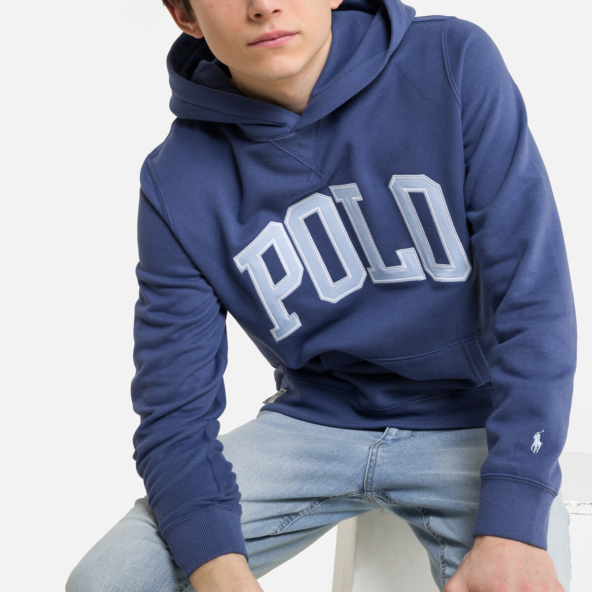 Polo embroidered logo hoodie in cotton mix, 8-16 years , blue, Polo Ralph  Lauren | La Redoute