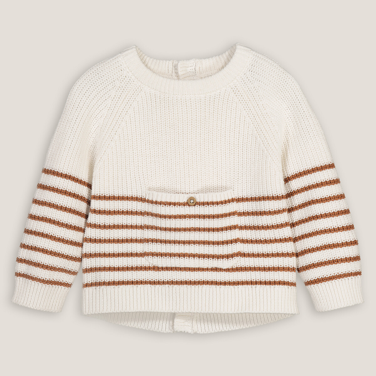 Chunky Cotton Knit Jumper with Buttoned Back and Crew Neck