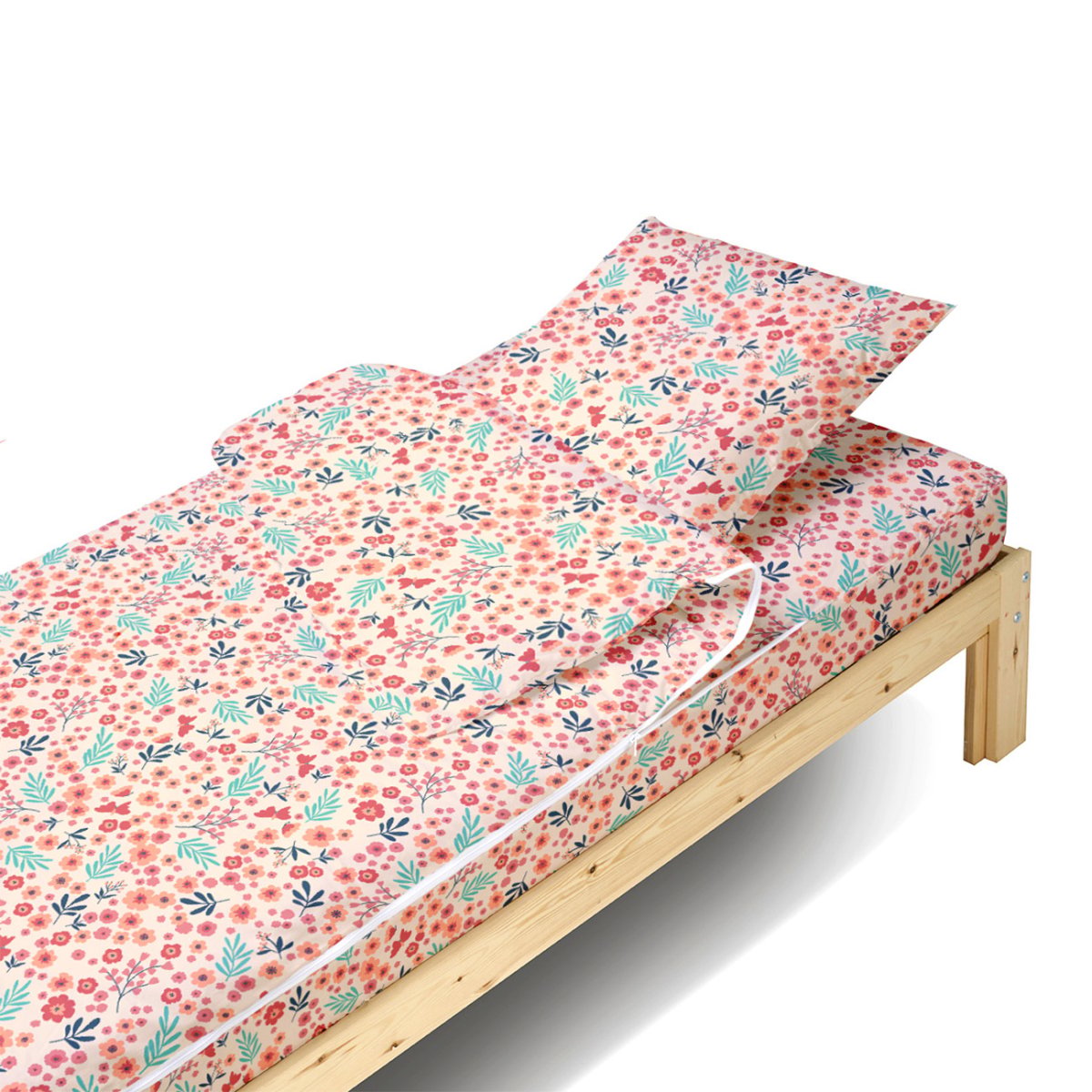 Caradou® sans couette Fleurs Parure de lit enfant, BLEU CALIN