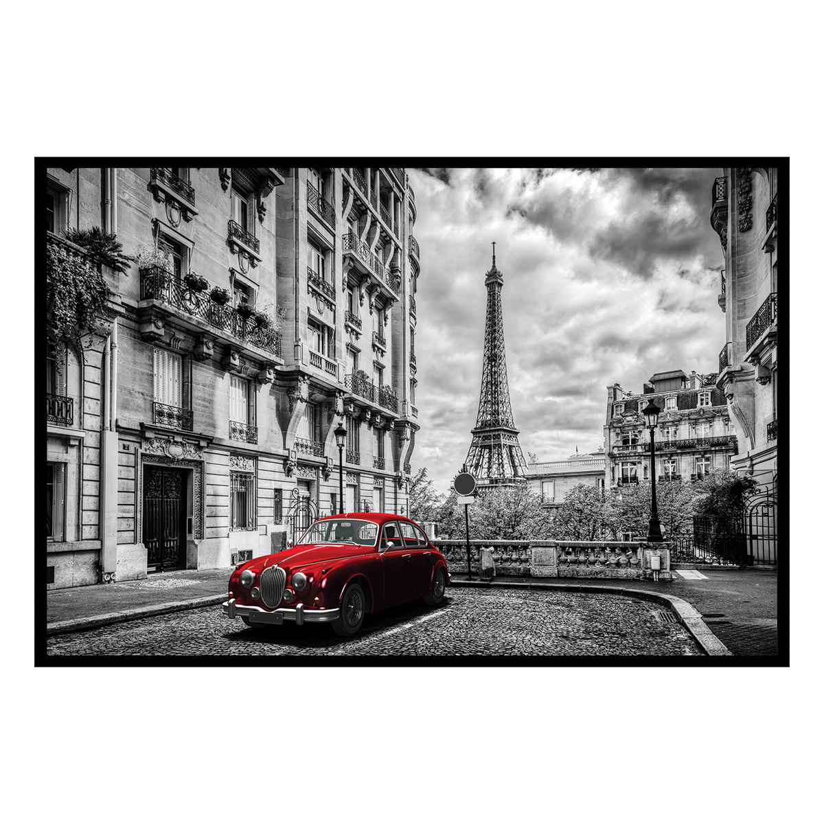 Affiche encadrée Paris voiture rouge vintage, HEXOA