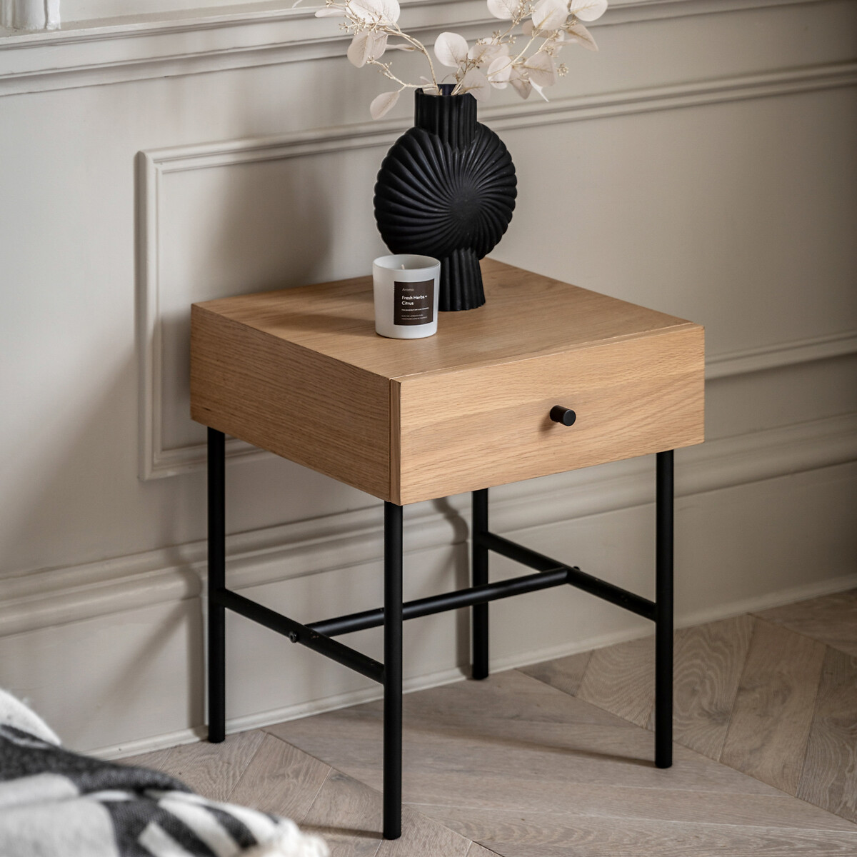 Albany 1 Drawer Industrial Wood Bedside Table, SO'HOME