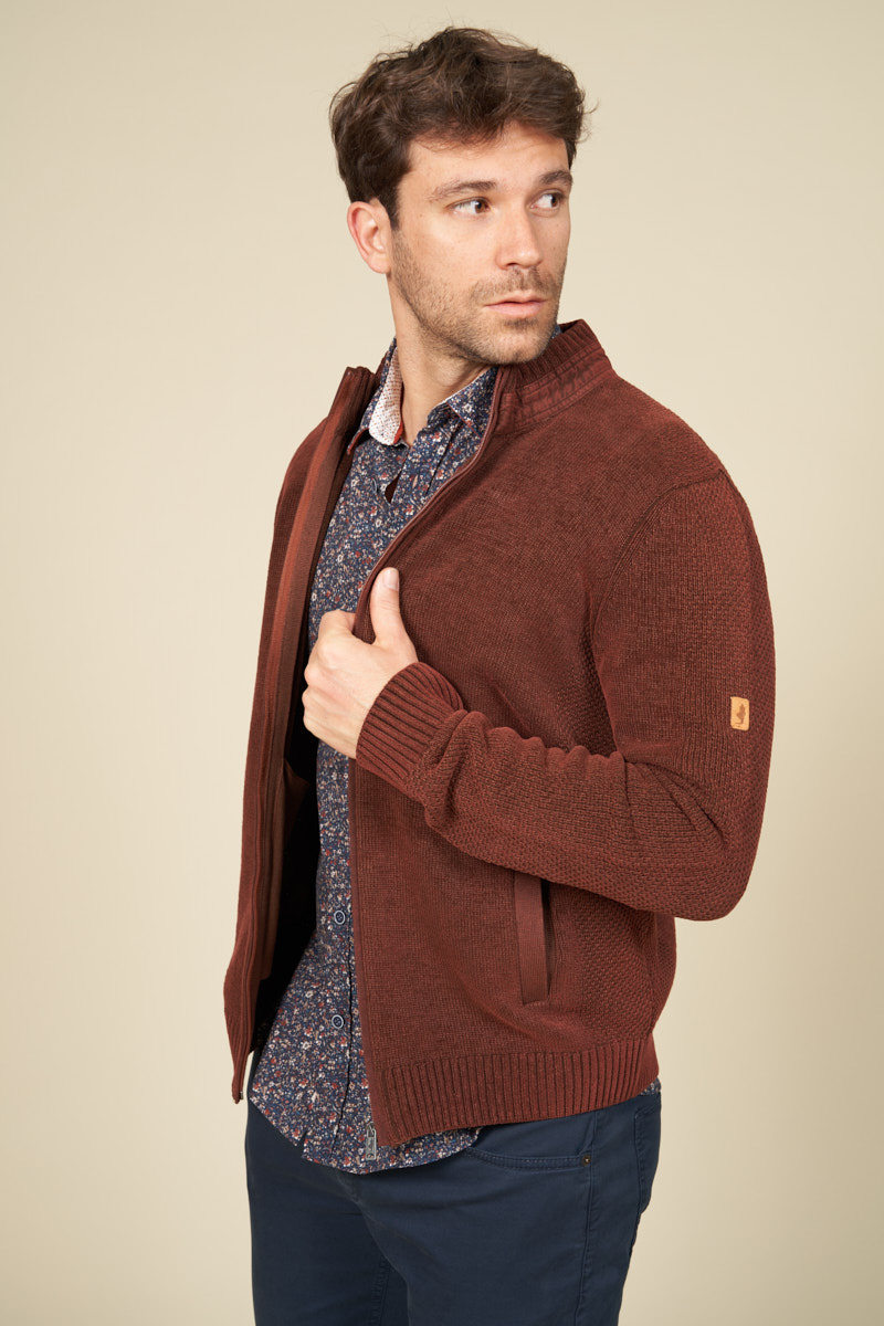 Gilet zippé coton empiècements tissés, MCS