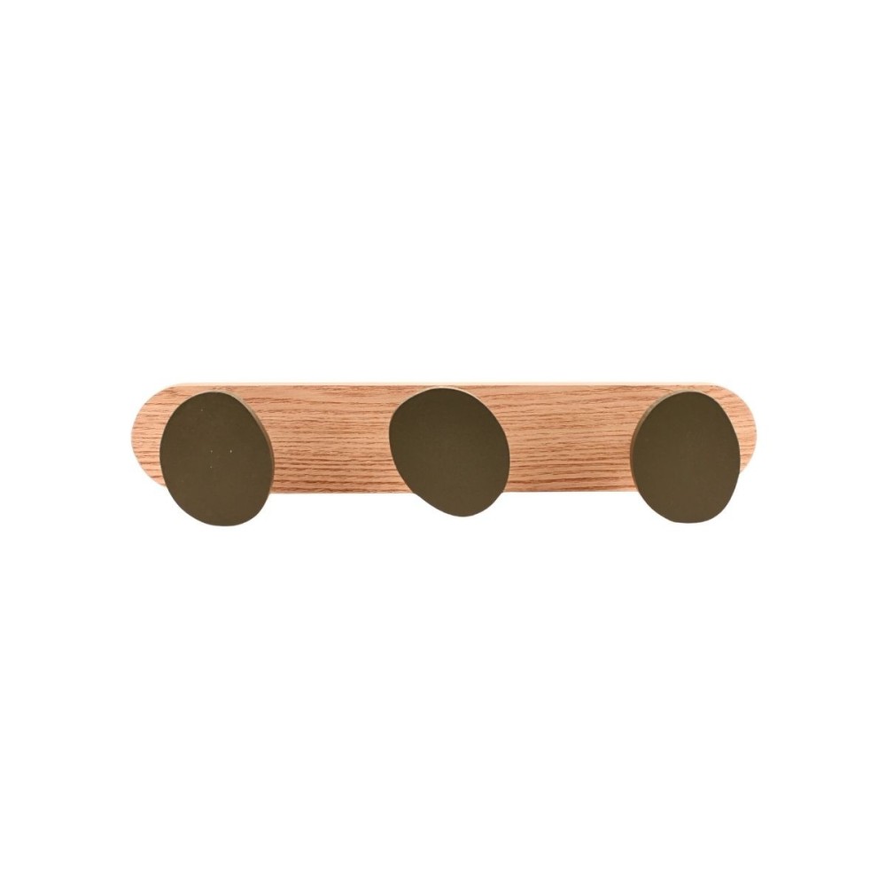 Patère 3 têtes en métal et bois 35x7cm, ORNAMI