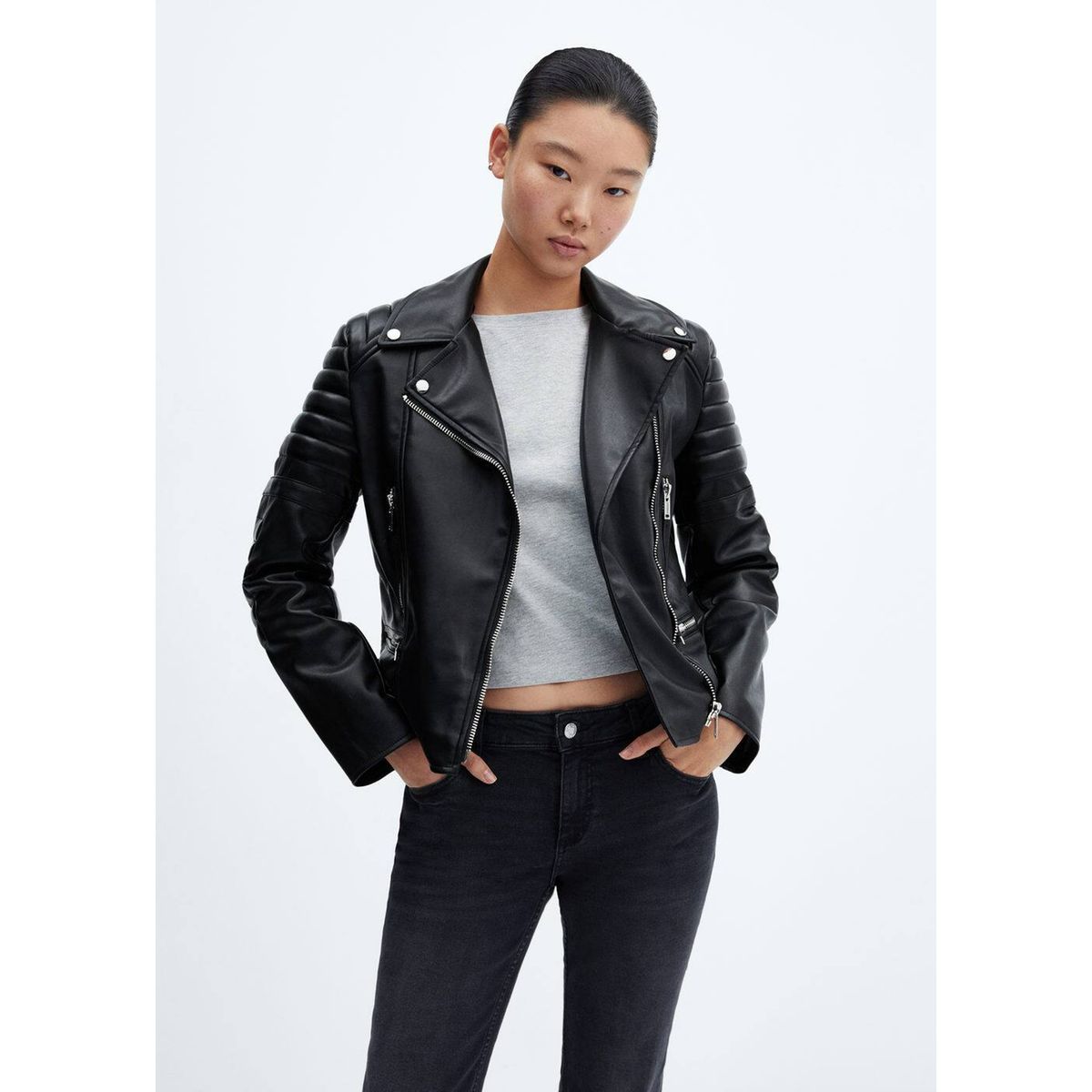 Veste en cuir noir femme mango La Redoute