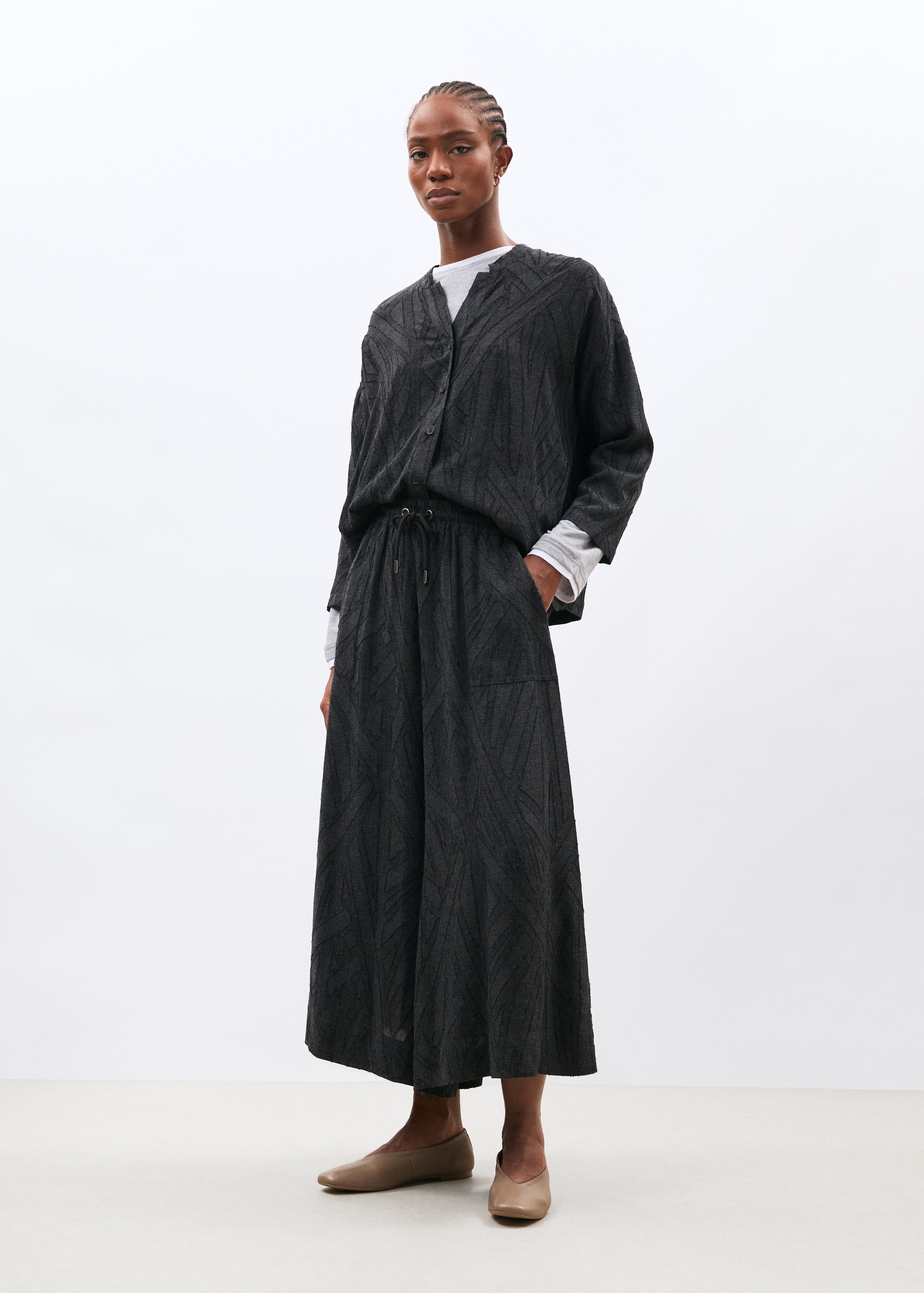 Pantalon large 7/8ème en flanelle jacquard, HUMILITY