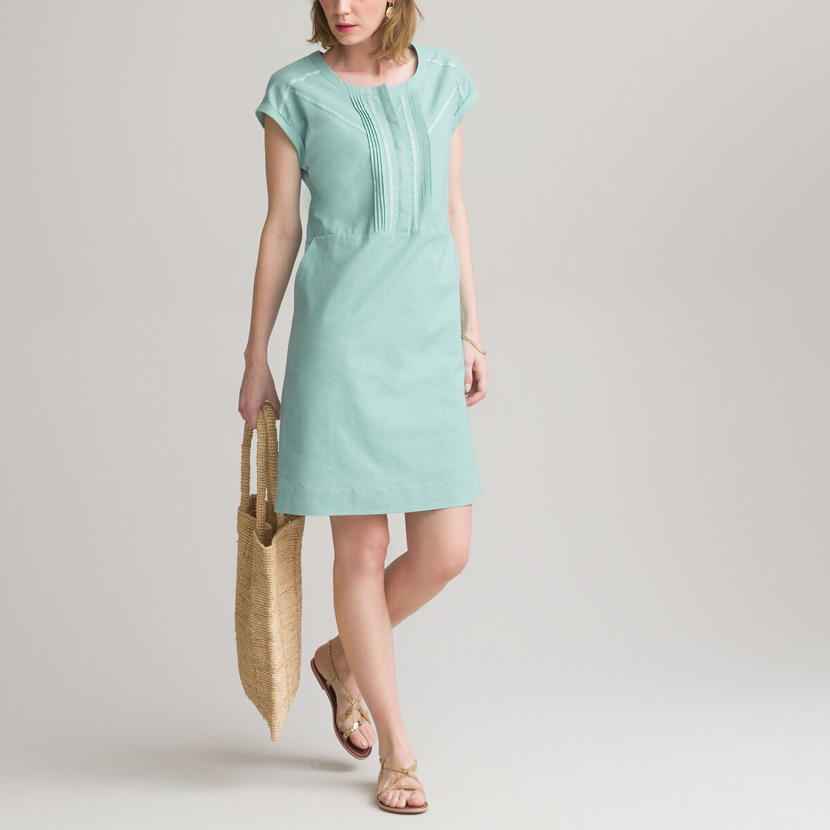 Linen/cotton shift dress with short ...