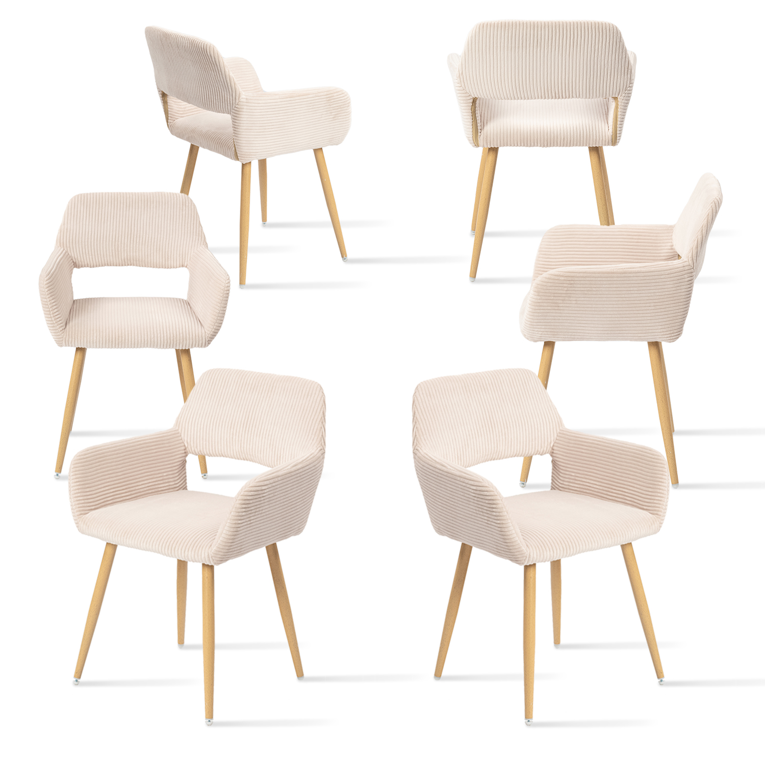 Lot de 6 chaises de salle à manger velours côtelé scandinave, CROMWELL, MEUBLES COSY