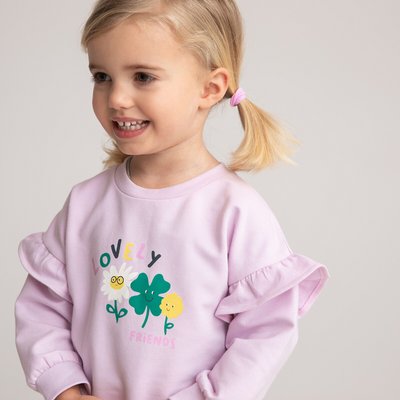 Printed Cotton Ruffled Sweatshirt with Crew Neck LA REDOUTE COLLECTIONS