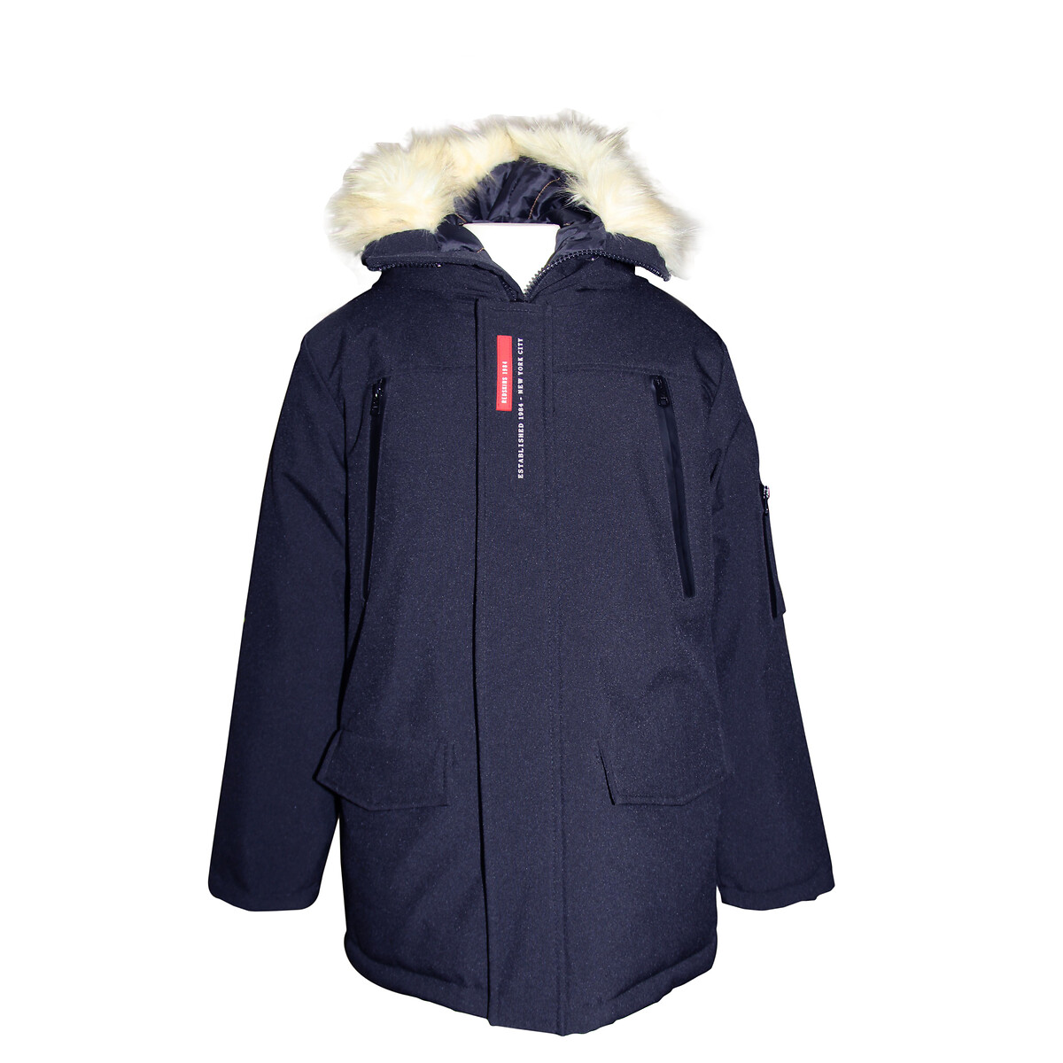 Long Hooded Parka with Faux Fur Trim